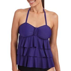 new Swimsuit Top PURPLE Waterfall Tiered Ruffles MEDIUM 8 10 open back t…